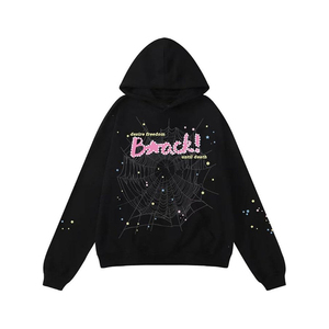 เสื้อฮู้ดซิปแบบยูนิเซ็กซ์ ผ้าฝ้าย 100% ปักลายใยแมงมุมสีดำ พร้อมข้อความสีชมพูด้านหลัง ดีไซน์สำหรับฤดูหนาว - Product Image 1