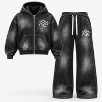 Ensemble survêtement tie-dye pour garçons Rits : sweat à capuche zippé et pantalon de survêtement imprimé lettres, style streetwear pour enfants