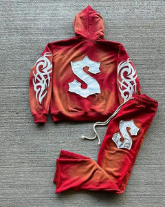 Stylish Winter Printed Jogger Set Custom Logo Distressed <b>Applique</b> Embroidery Mens Sportswear Tracksuit Cotton Sweatsuit Hoodie - Product Image 3