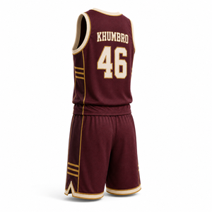 Ensemble Maillot et Short de Basketball Classique Bordeaux et Or Vieilli Personnalisé pour Hommes – Fournisseur OEM de Vêtements de Sport de Haute Qualité - Product Image 5