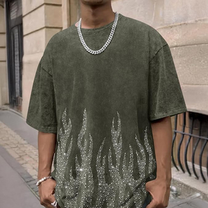Men's Oversized Graphic Tees Rhinestone <b>Flame</b> <b>Shirt</b> Streetwear Grunge Acid Wash T <b>shirt</b> Baggy Vintage T <b>Shirts</b> Y2k Top - Product Image 5