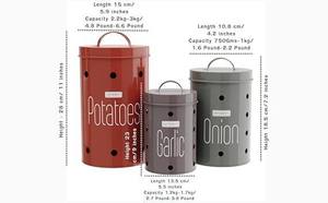 Contenants de stockage alimentaire en métal, forme cylindrique, couvercles, compatibles lave-vaisselle, design moderne pour la conservation de la fraîcheur des pommes de terre, de l'ail et des oignons - Product Image 3