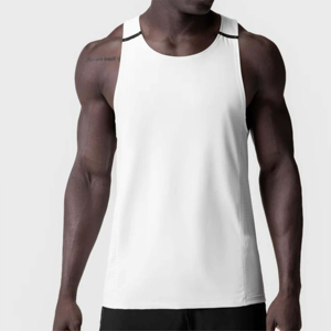 Impresso International Débardeurs décontractés blancs unis pour hommes – Sans manches, toucher doux, polyester/coton, séchage rapide, moins cher - Product Image 3