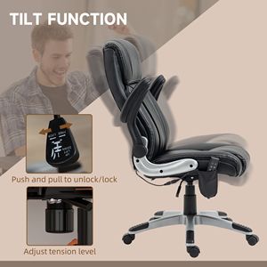 Poltrona da Ufficio Direzionale Riscaldata con Massaggio, 6 Punti di Vibrazione, Altezza Regolabile, Braccioli Ribaltabili in Ecopelle, Nera Tradizionale - Product Image 6