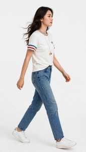 ONETEN APPAREL Women's <b>White</b> Striped Trim Crew Neck Short Sleeve <b>T</b>-<b>Shirt</b> Letter Print Casual Loose <b>Crop</b> Jersey Comfortable Top - Product Image 5