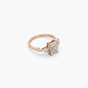Anillo de Boda de Diamantes Cultivados en Laboratorio con Corte Esmeralda y Pera, Oro Sólido de 10K, 14K, 18K, Certificado IGI, Anillo de Cinco Diamantes - Product Image 3