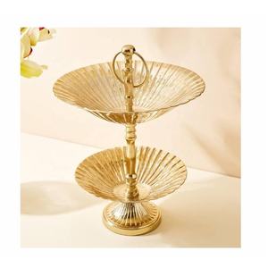 Nouvel arrivage de support à gâteau en laiton et aluminium à 2 niveaux, vaisselle en métal pour décoration de mariage et d'anniversaire, outils d'inspiration indienne pour gâteaux - Product Image 5