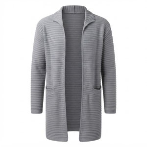<b>Men's</b> Long Sleeve Knitted <b>Cardigan</b> Solid Color <b>Shawl</b> Collar Pockets Acrylic Winter Wear - Product Image 2