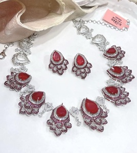 Pretty Premium Quality Silver Plated Moissanite <b>Statement</b> Fusion <b>Necklace</b> Set with Earrings for Wedding & Party Wear - Product Image 2