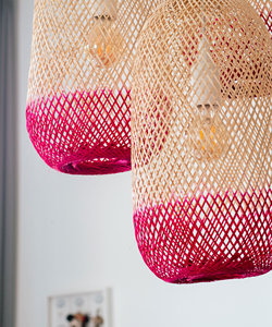 Pink Bamboo <b>Cluster</b> Pendant <b>Light</b> Triple Drop Ceiling Lamp Hand Dyed Flexible Lampshade Boho Lighting Supplier - Product Image 6