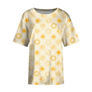 T-shirt pour femme à imprimé géométrique, coupe ample, col rond, manches courtes, décontracté, printemps-été, respirant, en polyester tricoté - Product Image 4