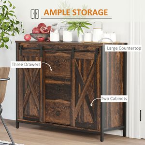 "Rustic Barn Door <b>Sideboard</b> Cabinet for Living Room with 3 Adjustable Drawers" - Product Image 4