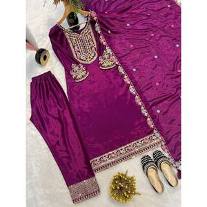 Diseñador de estilo de lujo indio y pakistaní Traje Top Pant Dupatta - Product Image 2