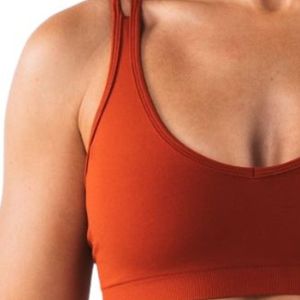 Orange Women's Seamless Strappy Sports Bra Quick Dry Performance Workout Crop <b>Top</b> for Exercise Training Gym Fitness - Product Image 3