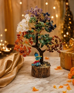 Arbre en cristal des 7 chakras Krishna, 500 perles, figurine flûte, méditation spirituelle, décoration de table pour la maison ou le bureau, fait main au Rajasthan - Product Image 2