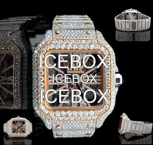 Montre-bracelet carrée pour homme en acier inoxydable avec cadran en verre bicolore et moissanite, bracelet clouté, fermoir, résistance à l'eau 10 bars - Product Image 3