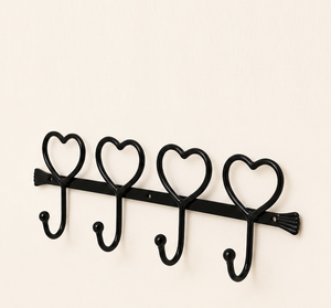 Industrial Black Wrought Iron Heart Shaped Wall <b>Hook</b> Rail Heavy Duty 4-<b>Hook</b> Metal Rack for Entryway Keys Coats And Kitchen <b>Hooks</b> - Product Image 5