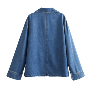 Chemise en jean classique pour femme, en coton, manches longues, boutonnée, décontractée, coupe ample, délavée, pour le quotidien et le streetwear - Product Image 2
