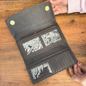 Cartera de tres pliegues multifunción de cuero mecanizado a mano a la moda para mujer, Cartera de mano de piel de vaca de gran capacidad, cartera para tarjetas de crédito - Product Image 6