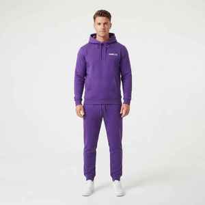 <b>Men's</b> <b>Purple</b> Hooded Tracksuit Solid Color Casual Regular Fit Full Length Drawstring Pocket 100% Cotton Autumn Wear - Product Image 1