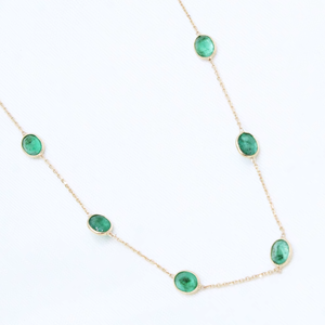 Best Selling Women's Boho Charm <b>Statement</b> <b>Necklace</b> 18K Solid Yellow Gold Oval Emerald Gemstone Handmade Jewelry for Wedding - Product Image 5