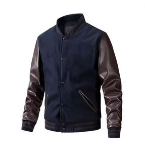 Veste universitaire Stonefield Manufacturing - 100% laine, col montant à capuche, patchwork sur le devant, imperméable, streetwear, vêtements d'extérieur pour l'hiver - Product Image 4