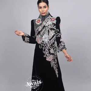 Vestido Abaya Importado de Terciopelo con Lentejuelas de Cristal y Cuentas, Largo hasta el Suelo, Manga Larga, Estilo Sencillo y Discreto, Silueta en A, con Sujetador Incorporado - Product Image 1