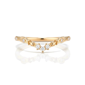 Nouveautés en gros : Bague de fiançailles en or massif 9K 10K, bague empilable délicate motif chevron, alliance minimaliste avec diamant de laboratoire rond - Product Image 1