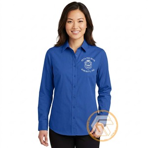 เสื้อเชิ้ตผู้หญิงแบบลำลองสั่งทำพิเศษ ODM สำหรับชมรม Zeta Phi Beta ผลิตจากผ้าฝ้าย 100% เหมาะสำหรับใส่ทำงาน ทรงปกติ - Product Image 3