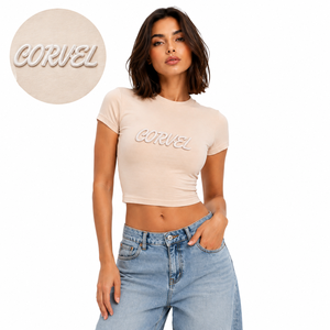 Nouveau T-shirt femme brodé en relief, couleur unie, coupe ajustée, crop top léger en coton personnalisé, toutes saisons, streetwear - Product Image 5