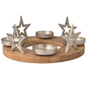 Porte-bougie en métal doré en forme de sapin pour 4 bougies chauffe-plat, avec base en bois, support de l'Avent, centre de table de Noël - Product Image 6