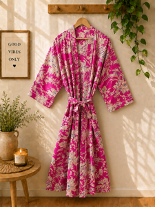 Bata Kimono 100% Algodón para Mujer |   Kimono con Estampado Floral |   Bata Ligera de Verano |   Fabricante artesanal de Jaipur - Product Image 1