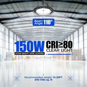 Lámpara LED UFO de 150W para Techos Altos, 21000LM, Iluminación para Almacenes, Temperatura de Color 5000K, IP65 Impermeable, con Enchufe Estadounidense de 5.9 Pies - Product Image 3