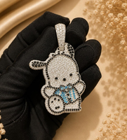 Pendentif personnalisé en moissanite motif dessin animé, ton argenté, micro-pavé, lapin, bijou cadeau