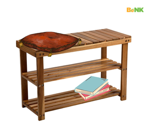 Banc étagère d'extérieur 3 niveaux en bois de teck, design rustique, résistant aux intempéries, mobilier de jardin, entrée, chambre, salon, balcon - Product Image 2