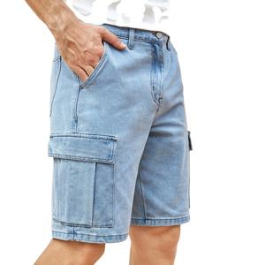 กางเกงขาสั้นเดนิมคาร์โก้ผู้ชาย สไตล์ลำลองและฟิตเนส มีซิปผ่าหน้า พร้อมเชือกผูกเอวและกระเป๋าหลายช่อง สไตล์สตรีทแวร์ กางเกงกีฬา - Product Image 4