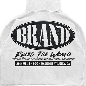 เสื้อฮู้ดดี้สีขาวสำหรับผู้ชาย แบรนด์ Brand Studio พิมพ์ลายกราฟฟิตีด้านหลัง ลาย Rules the World สไตล์สตรีทแวร์ ซิปหน้า ผ้าฝ้าย 100% แห้งเร็ว ระบายอากาศได้ดี มีกระเป๋า - Product Image 5