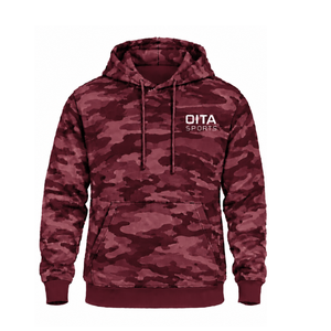 Burgundy Camo Pullover Hoodie Men Custom Camouflage Printed <b>Fleece</b> <b>Sweatshirt</b> Kangaroo Pocket Drawstring Casual Winter Hooded - Product Image 1