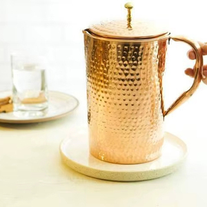 Copper jug set for daily drinking <b>water</b> storage with lid and <b>glasses</b> durable reusable healthy lifestyle drinkware - Product Image 1