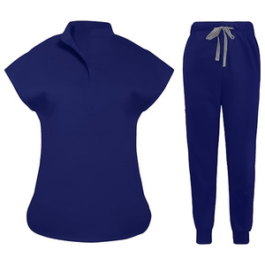 Conjunto de Uniforme Médico Azul Marino para Mujer, Pantalones y Blusa de Algodón y Poliéster, Ropa de Trabajo para Enfermeras - Product Image 1