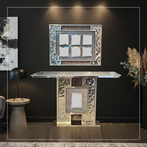 Miroir élégant avec cadre en acier inoxydable PVD et console à design martelé, parfait pour votre salon, votre dressing. - Product Image 5