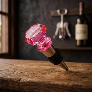 Pink Crystal Wine Bottle <b>Stopper</b> with Ribbed Seal for Sealing Wine Bottles - Product Image 3