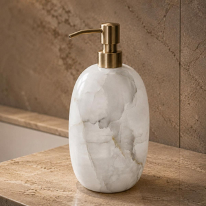 Stylish Natural <b>White</b> Marble Soap Dispenser with <b>Gold</b> Stainless Steel Pump Handmade Soap Dispenser for Modern Bathroom Supply - Product Image 1