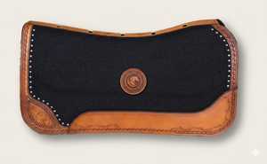 Beige Color Woolen Western Equestrian Hand <b>Tooled</b> Carved <b>Leather</b> Cutback Felt <b>Work</b> Horse Saddle Pad - Product Image 2