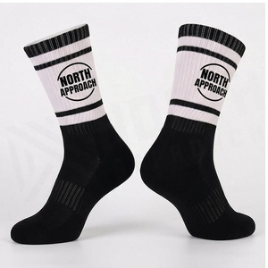 NORTH APPROACH Crew <b>Socks</b> <b>Striped</b> <b>Black</b> <b>White</b> Breathable Basketball <b>Socks</b> for Adults Summer Season - Product Image 3
