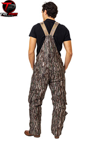 <b>Men</b> Outdoor Vertical Bark Camouflage Hunting Field <b>Bib</b> Overall Wide Elastic Shoulder Straps Full Front Zip Side Slash Pockets - Product Image 6
