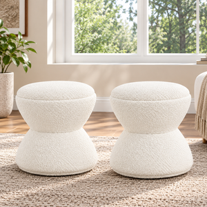 Pouf ottoman rembourré Boucle, siège d'appoint rond, pouf sculptural moderne pour chambre, salon, hôtel, appartement, mobilier - Product Image 3