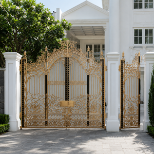 Puerta de villa de hierro forjado dorado de lujo con adornos ornamentados para entrada de casa, granja o mansión, puerta principal decorativa de metal. - Product Image 3