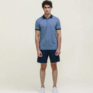 Camisa Polo Azul para Hombre, Diseño de Cuello en Contraste, Algodón Transpirable, Informal, Manga Corta, para Golf, Tenis, Verano - Product Image 2