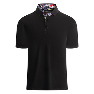Polo à manches courtes pour homme, motif à pois bleus, avec bordure contrastée, coupe classique, style décontracté, tissu popeline 100% coton - Product Image 3